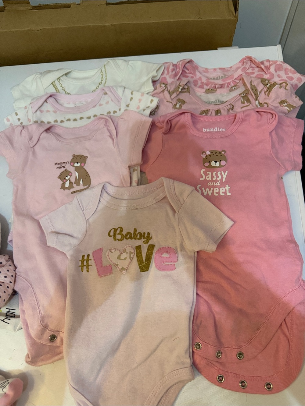 Bundle of Pink and White Baby One-Piece Bodysuits - Sassy and Sweet
